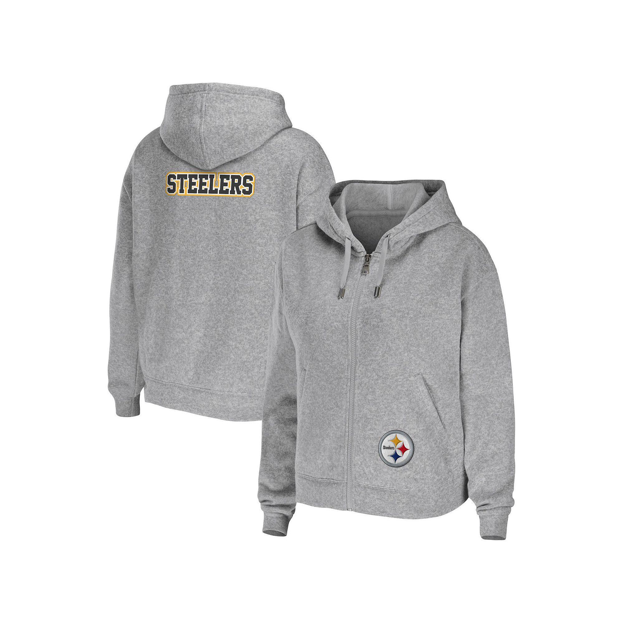 Women's WEAR by Erin Andrews Heathered Gray Pittsburgh Steelers Team Full-Zip Hoodie,  Product Image