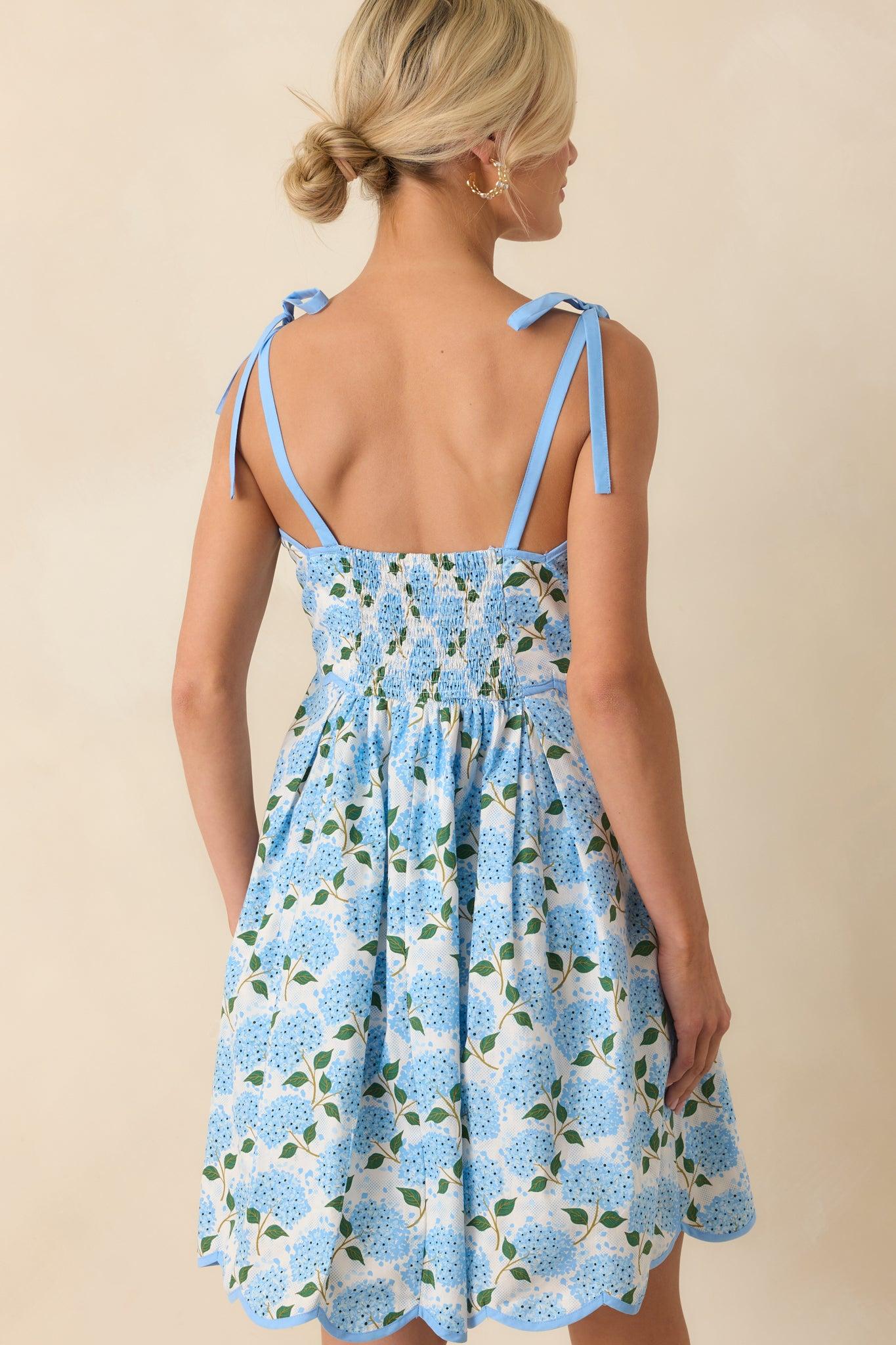 In Her Own World Blue Hydrangea Floral Print Cotton Mini Dress Product Image