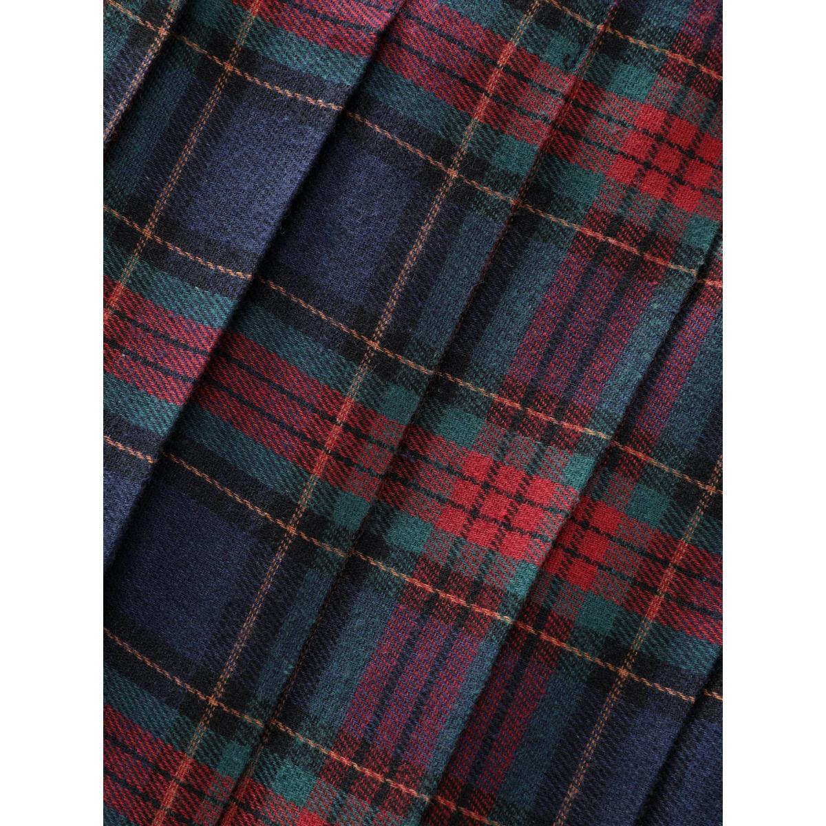 Plus Size Plaid Waffle Color Contrast Midi Dress Indigo Women Contrast Round Neck Extra Long Sleeve Curvy BloomChic 28/5X Product Image