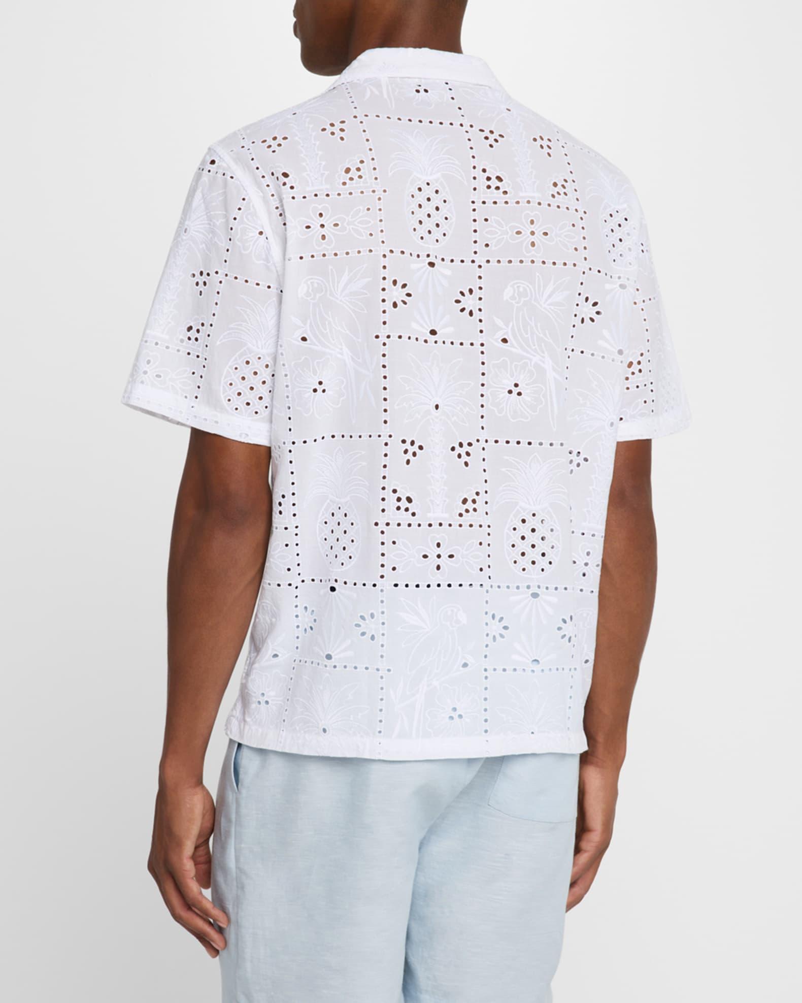 Men's Cotton Embroidered Eyelet Camp Shirt Product Image