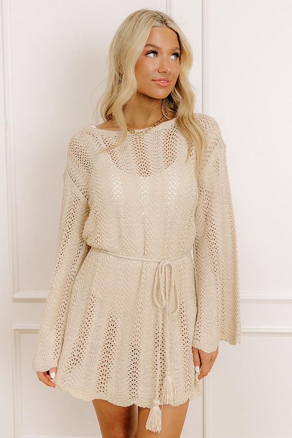 Oceanside Dreaming Pointelle Knit Mini Dress in Oatmeal Product Image