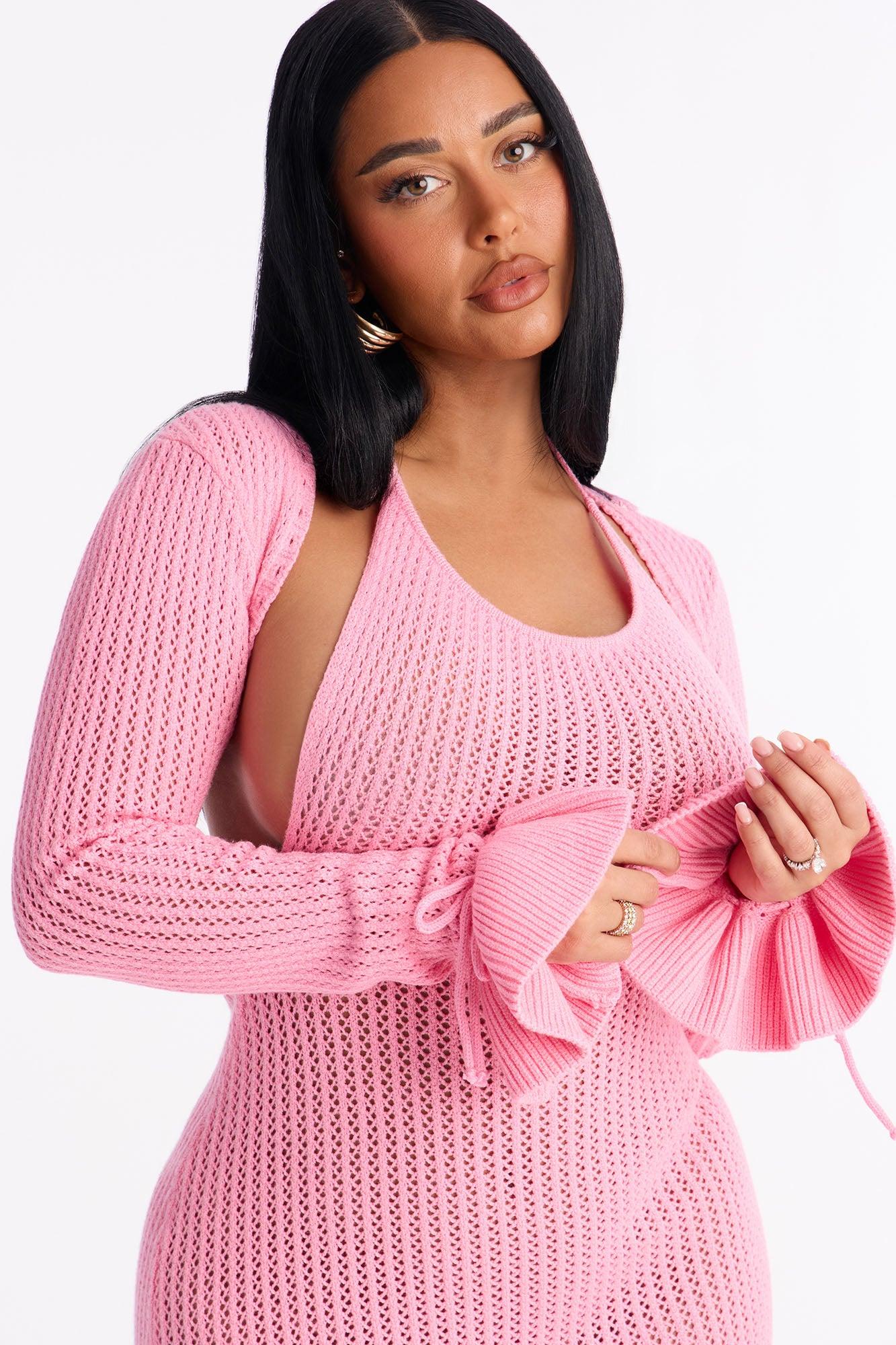 Avianna Halter Sweater Mini Dress Set - Pink Female Product Image
