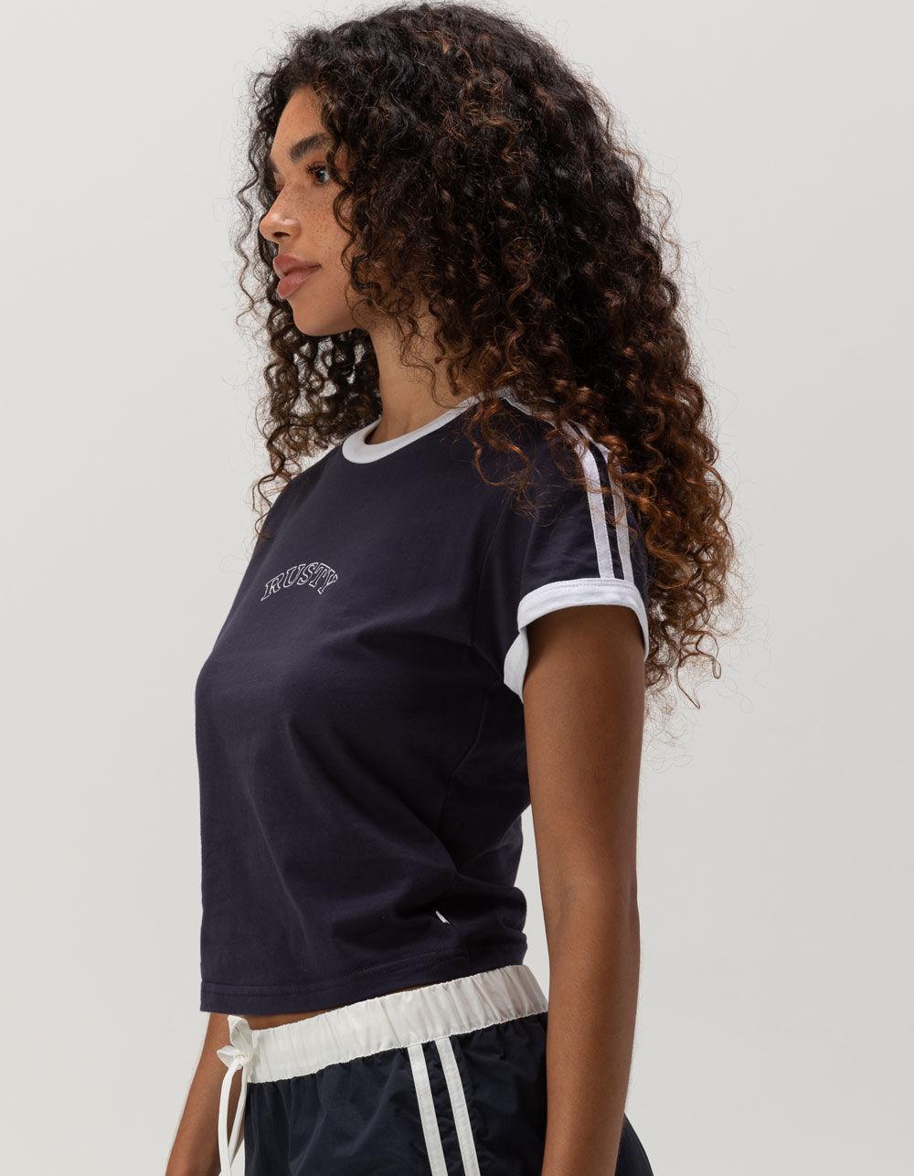 RUSTY Double Trouble Womens Skimmer Ringer Tee - NAVY/WHITE Product Image