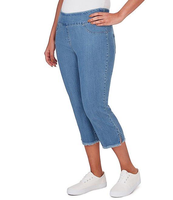 Ruby Rd. Petite Size Tencel Pull-On Fringe Side Slit Hem Capri Pants Product Image