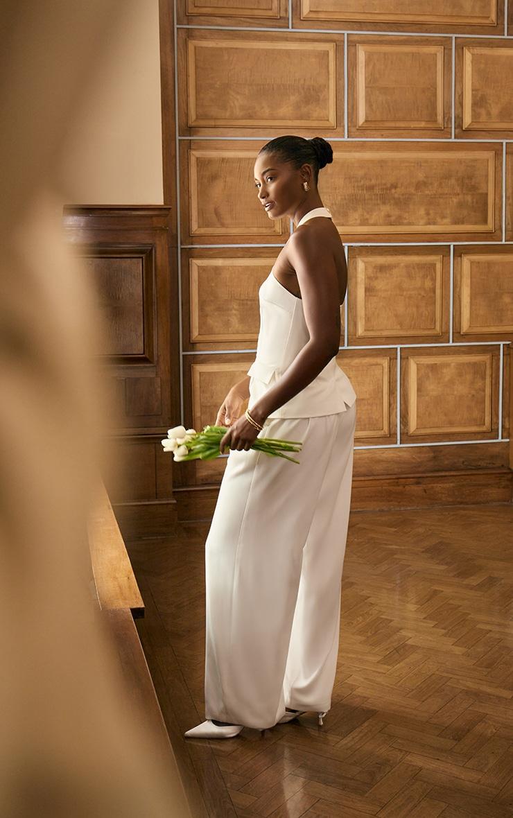 Premium White Tailored Pleated Lined Wide Leg Pants Product Image