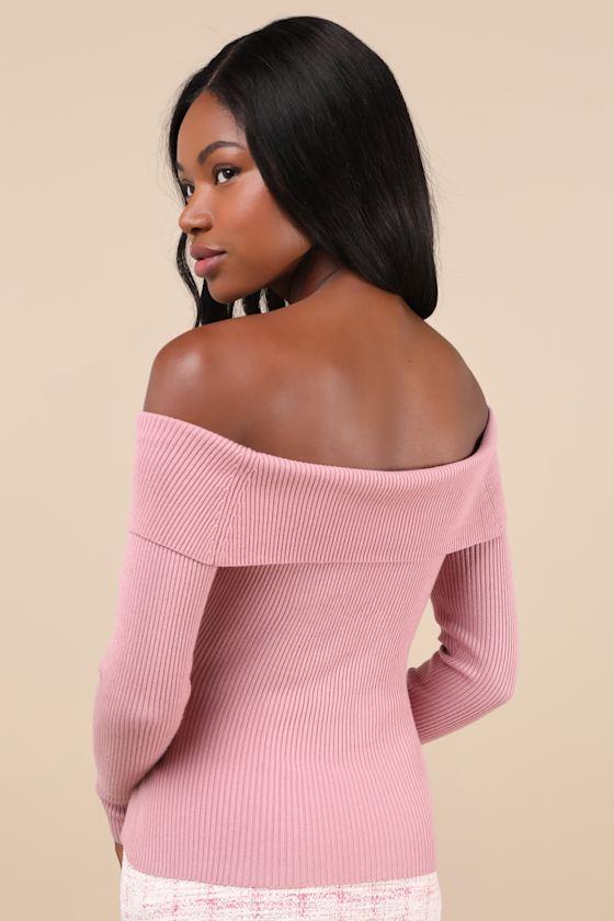 Casual Admiration Mauve Ribbed Off-the-Shoulder Sweater Top Product Image