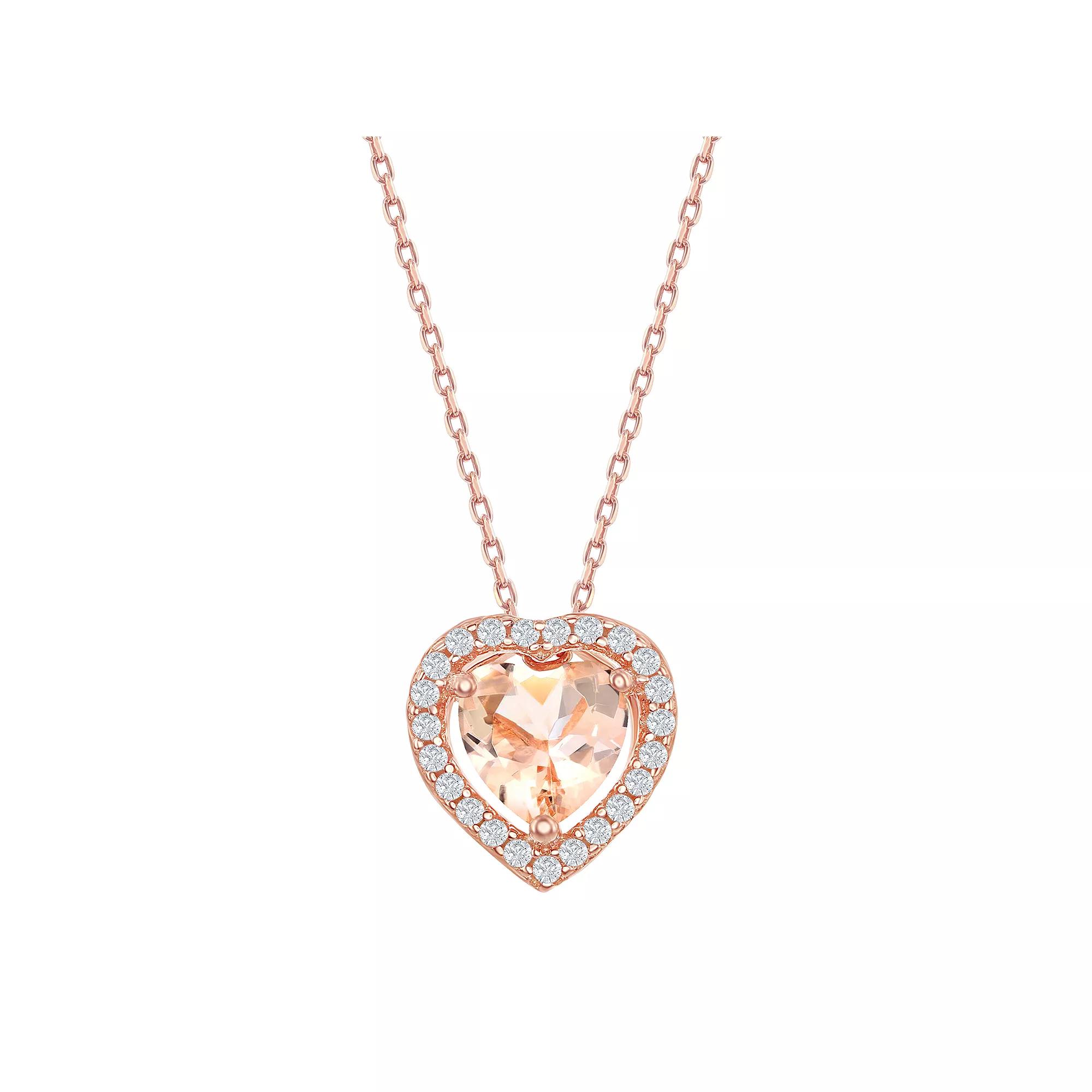 Sterling Silver Heart-Shaped Morganite Cubic Zirconia Pendant Necklace, Women's, Size: 18" Product Image