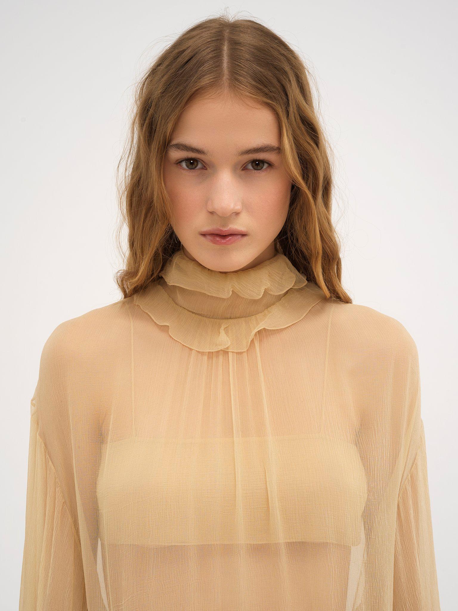 Ruffled mini dress in silk mousseline Product Image