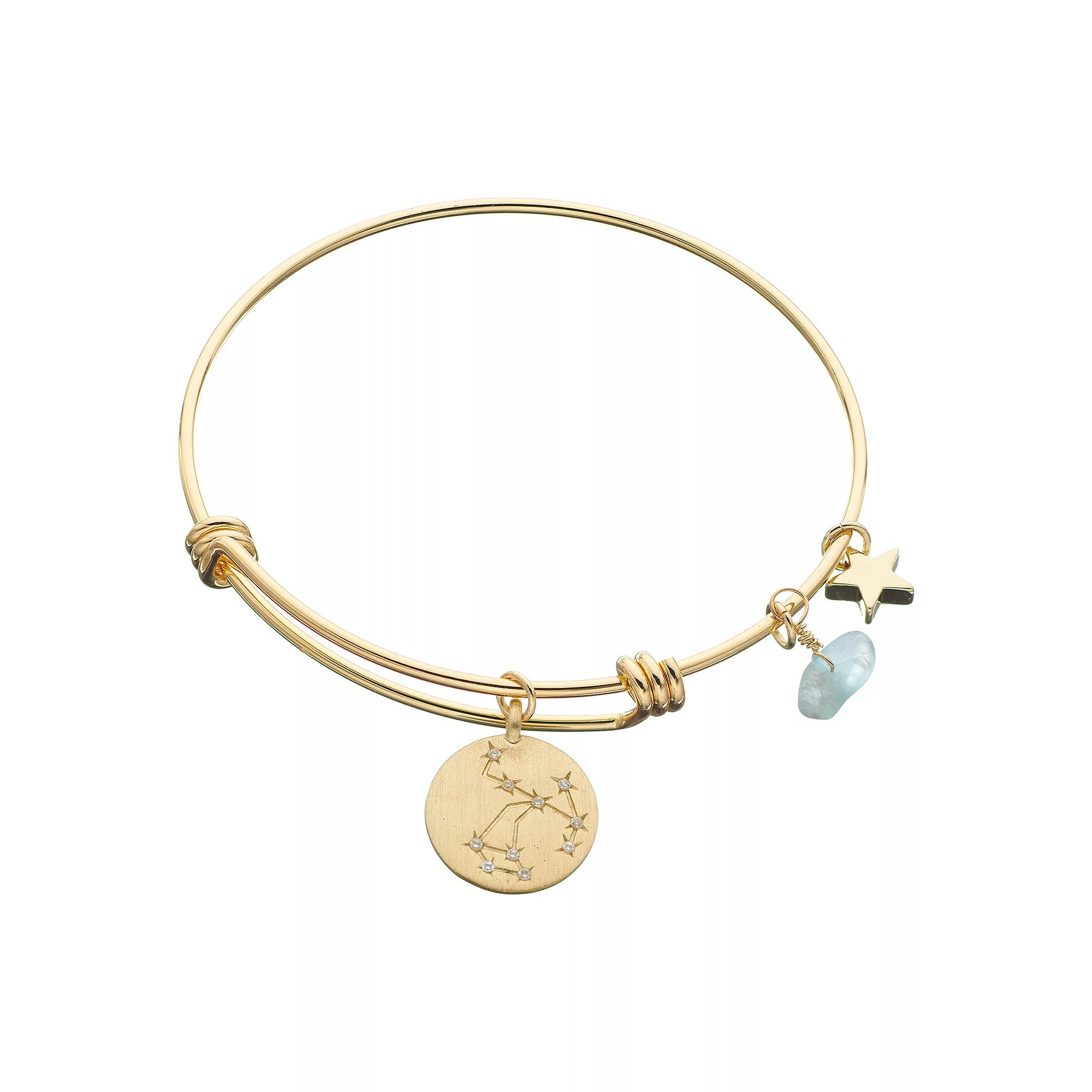 City Luxe Horoscope Cubic Zirconia Disk Bangle Bracelet with Genuine Stone & Star Charm, Women's, Gold Tone Aries Product Image