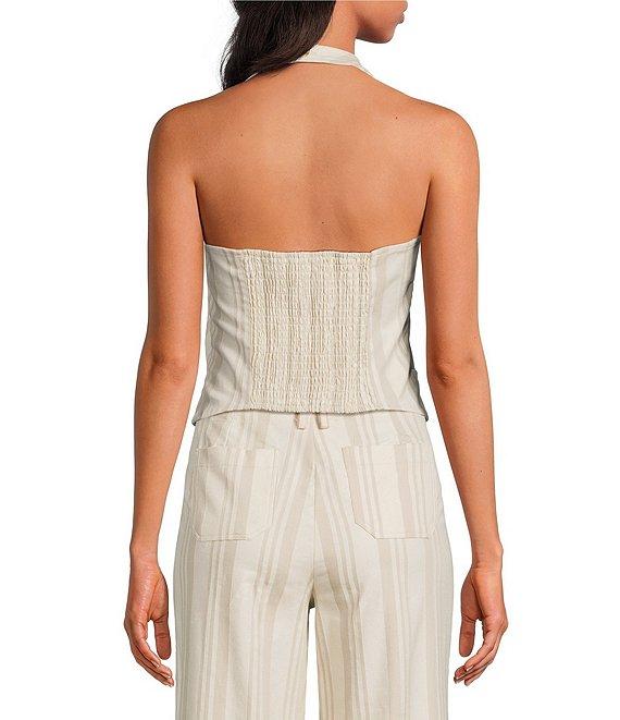 Sugarlips Coordinating Stripe Printed Halter V Neck Sleeveless Button Front Vest Top Product Image