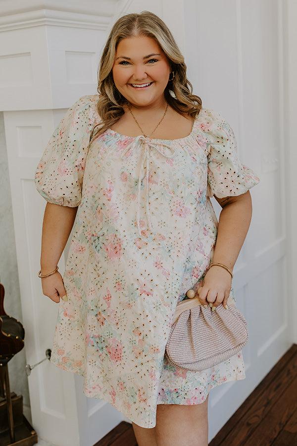 Peach Bellini Floral Eyelet Mini Dress Product Image