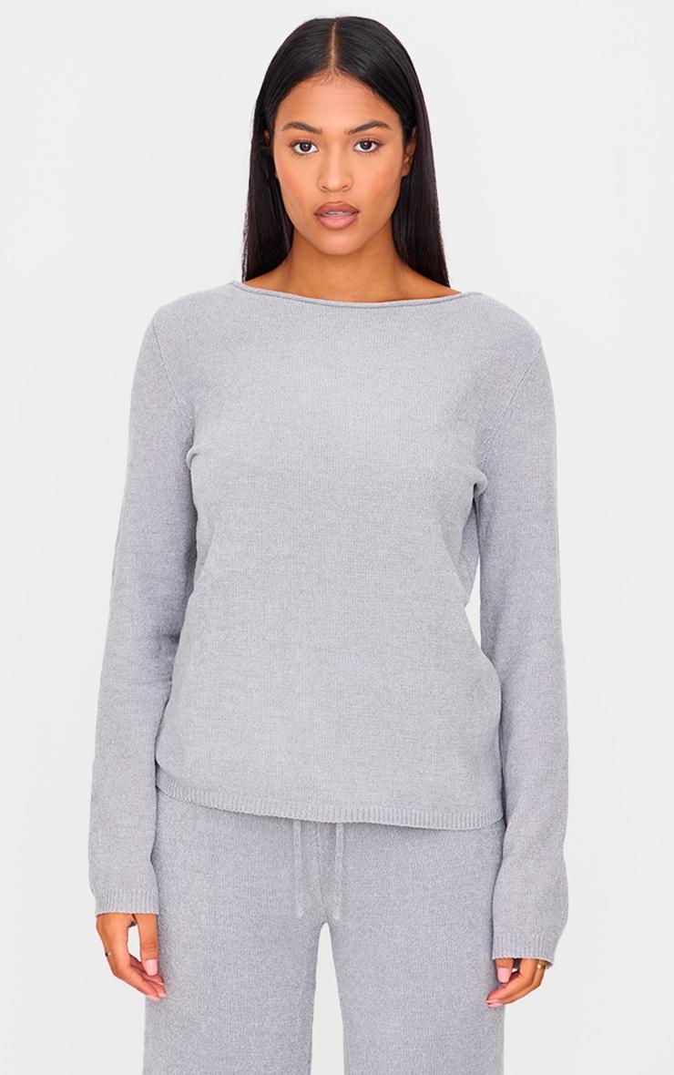 Tall Light Grey Soft Textured Knit Top Product Image