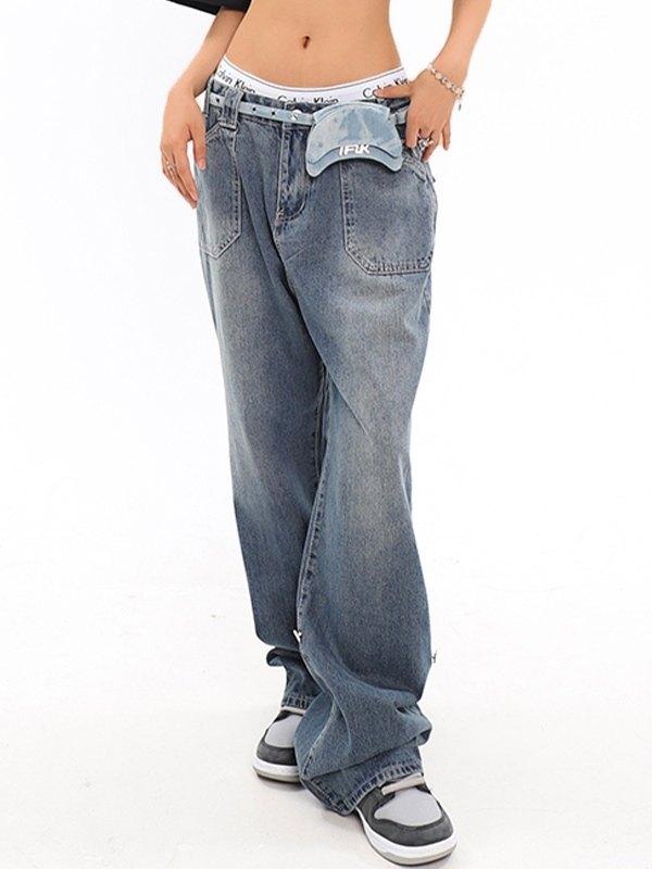 Denim Blue Baggy Boyfriend Jeans Product Image