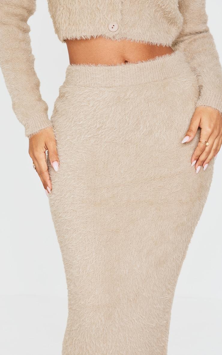  Petite Taupe Fluffy Knit Low Waist Maxi Skirt Product Image