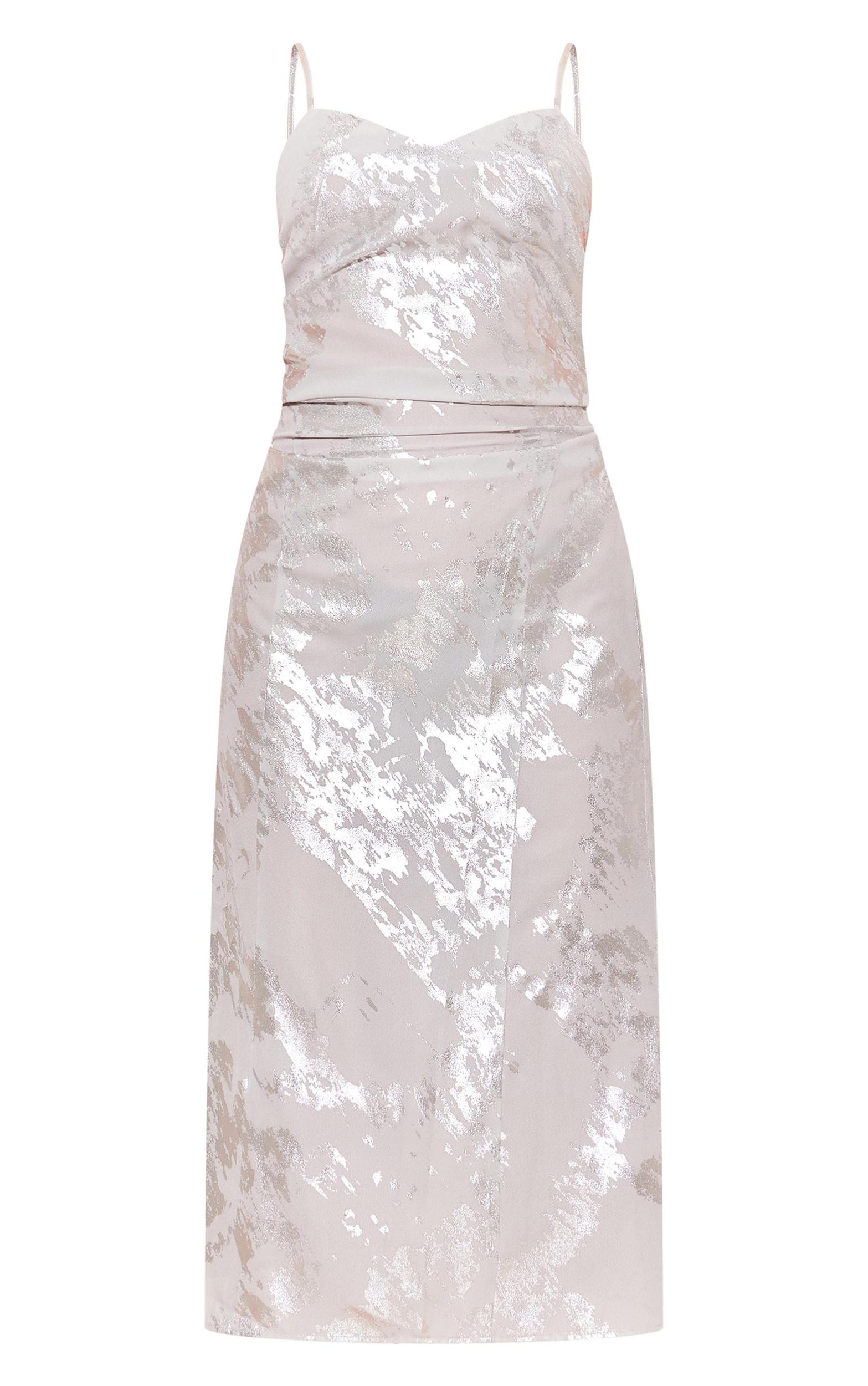 Silver Foil Print Cowl Neck Midaxi Dress Product Image