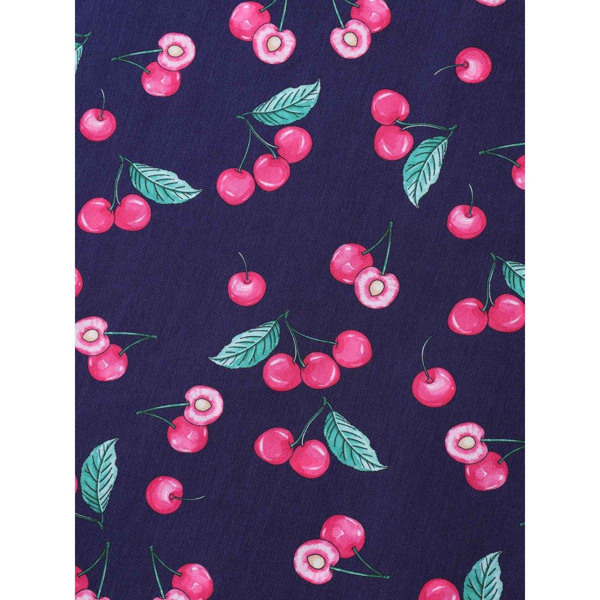 Plus Size Cherry Print Stretchy Waist Pockets Midi Dress Navy Women Elegant Non Non Sleeveless Curvy BloomChic 22-24/3X Product Image