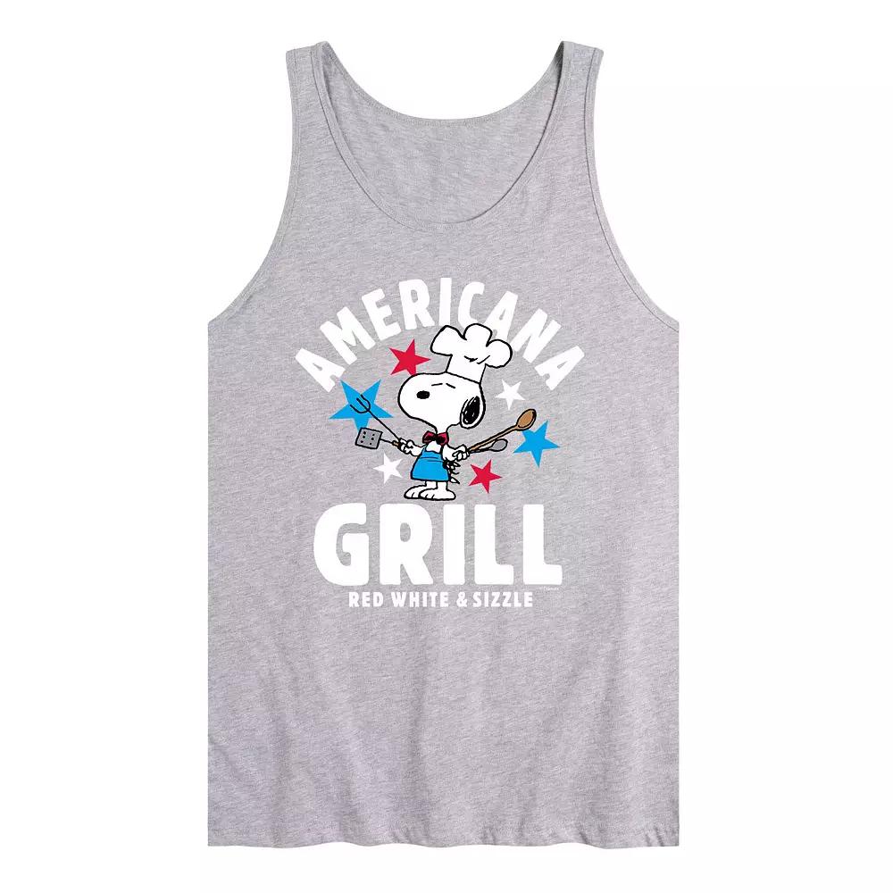 Men's Peanuts Americana Grill Tank Top, Size: Large, Athletic Grey Product Image