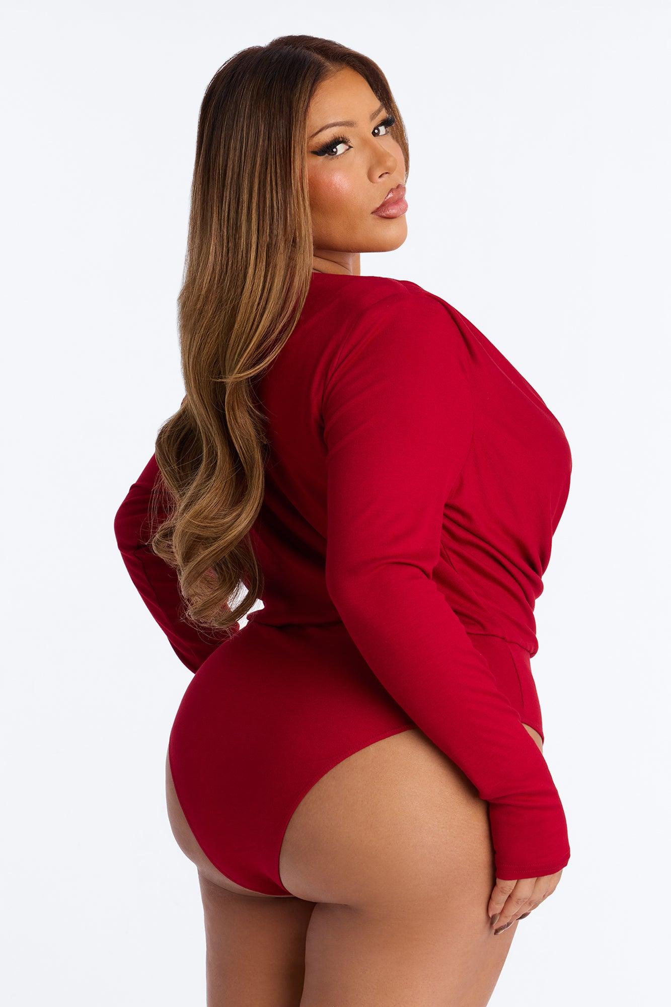 Adele Cowl Neck Long Sleeve Bodysuit - Red Female Product Image