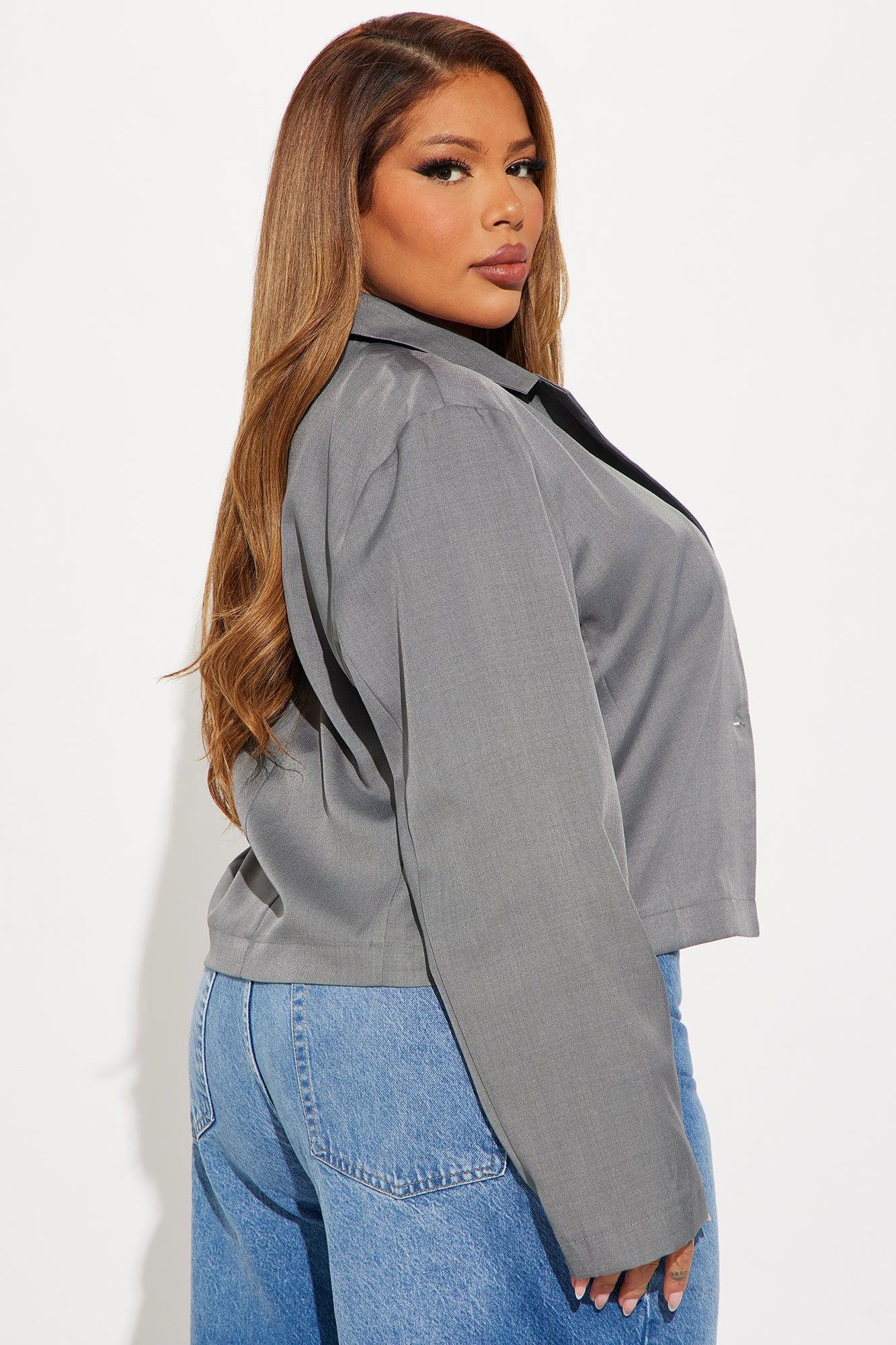 About My Business Cropped Blazer - Grey Product Image