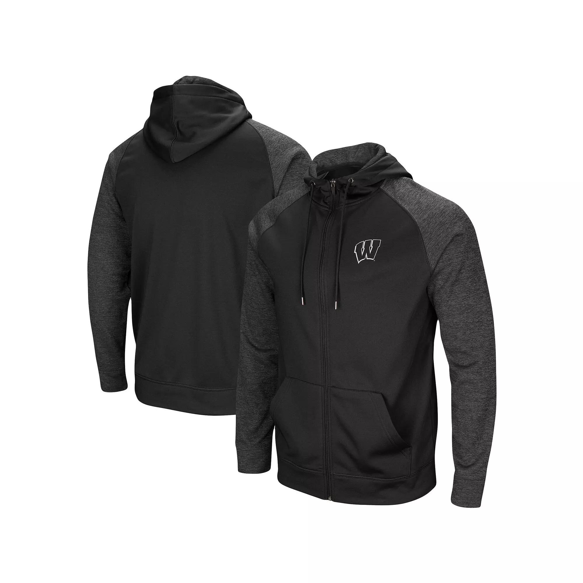 Men's Colosseum Black Iowa Hawkeyes Big & Tall Blackout Raglan Full-Zip Hoodie,  Product Image