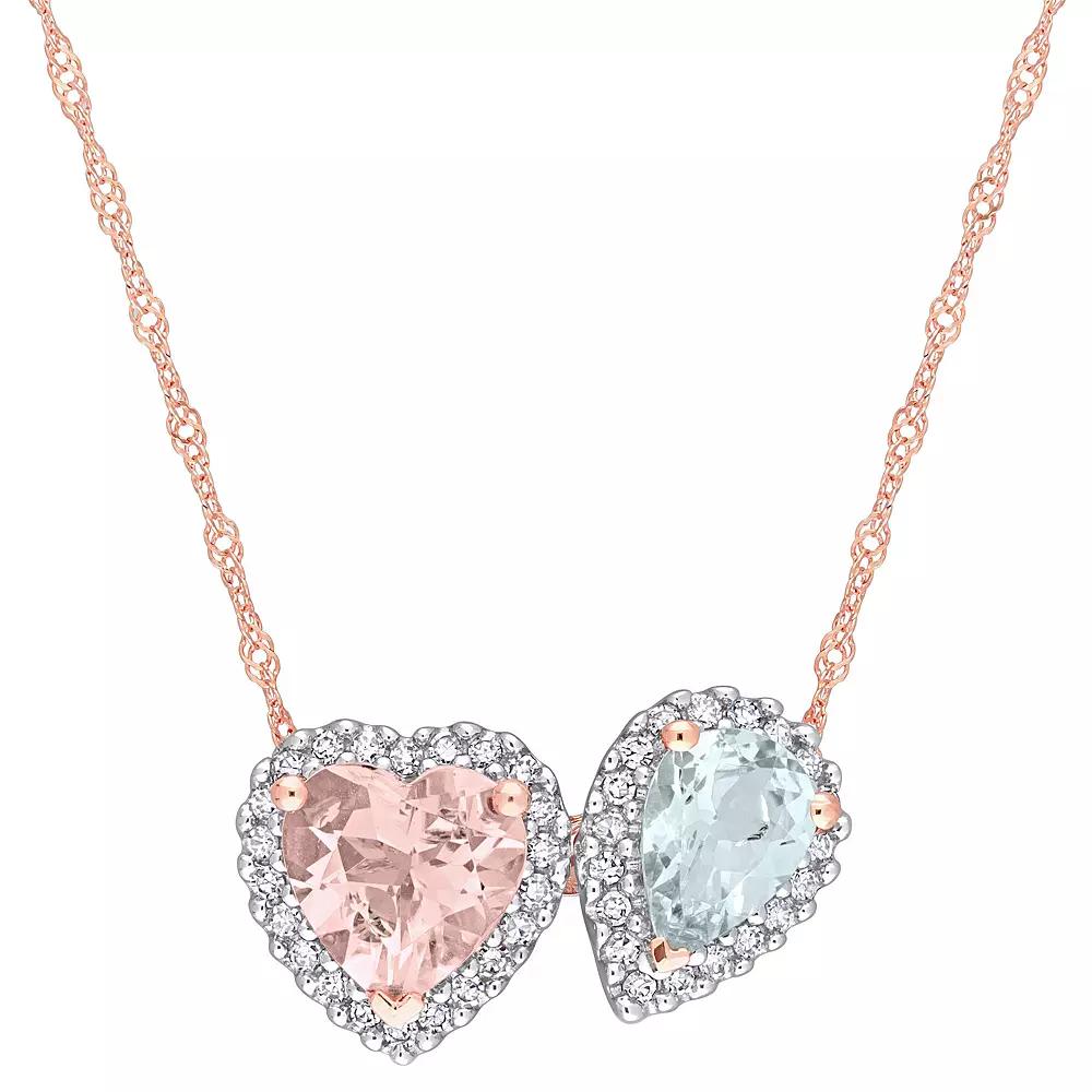 Stella Grace 14K Rose Gold Morganite, Aquamarine & 1/5 Carat T.W. Diamond Necklace, Women's, Size: 17", 14k Rsgold Product Image
