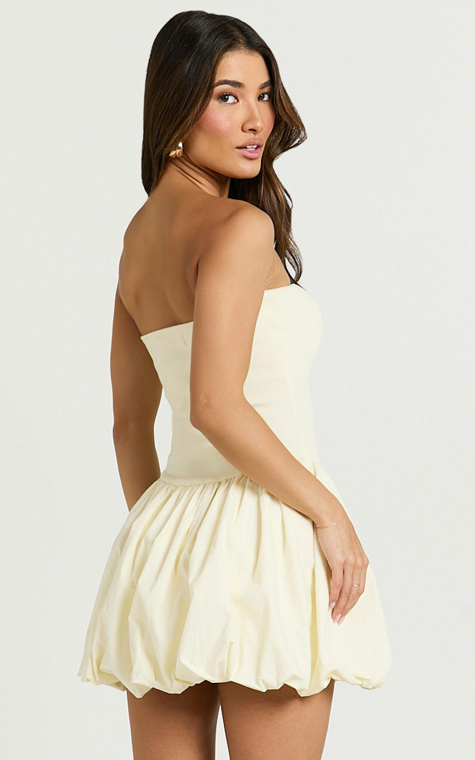 Harley Mini Dress - Strapless Drop Waist Bubble Hem Contrast Dress in Cream Product Image