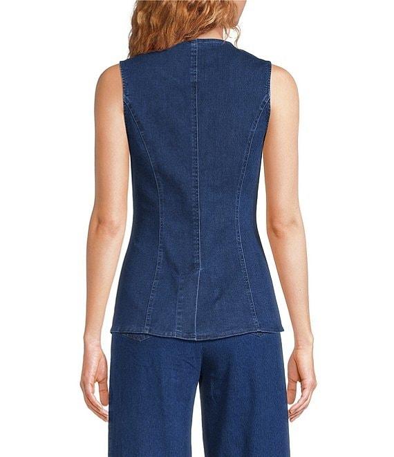 Sugarlips Jeanie Stretch Denim V-Neck Sleeveless Button Front Vest Product Image