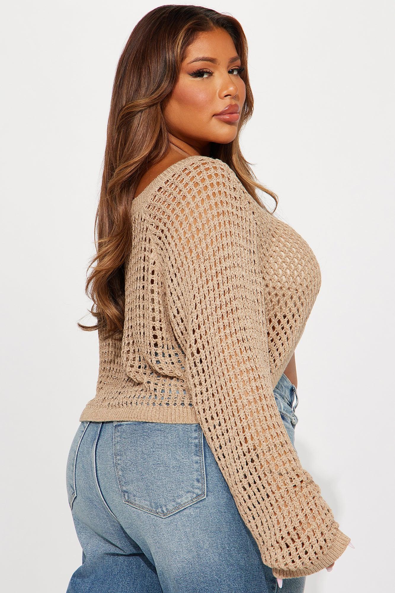 Parle Crochet Sweater Top - Taupe Product Image
