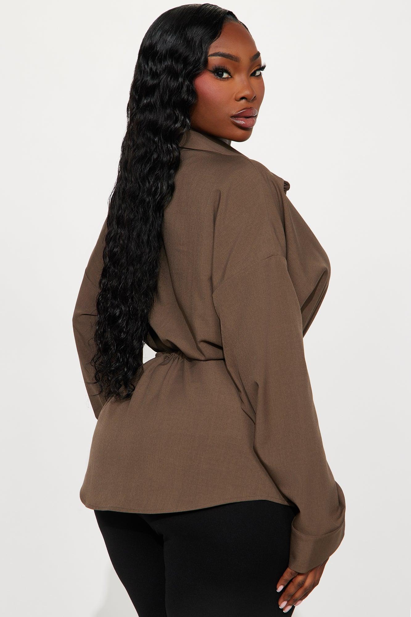 Beyond Limits Tie Waist Shirt - Brown Female Product Image