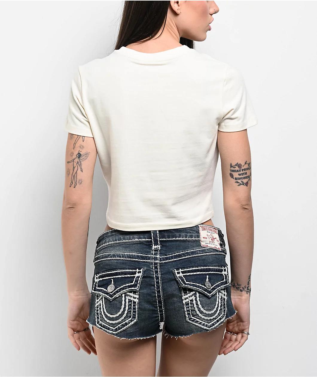 True Religion Vintage Cherry Logo Winter White Crop T-Shirt Product Image