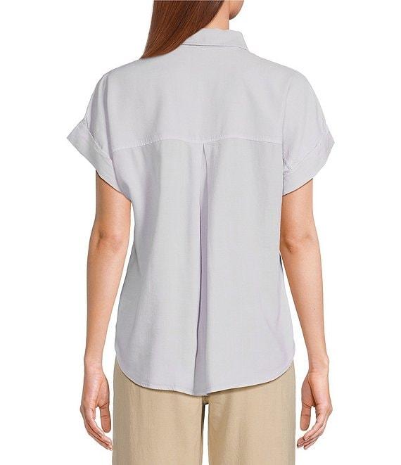 Cloth & Stone Woven Rolled Short Sleeve Point Collar Top Product Image
