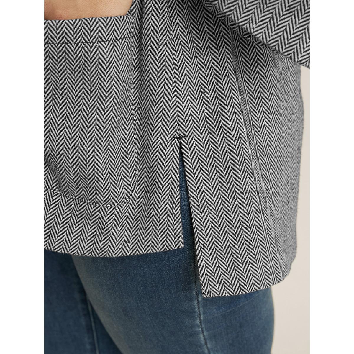 Plus Size Chevron Pattern Pocket Split Hem Drawstring Coat Women Black At the Office Drawstring Ladies Office Winter Coats BloomChic 14-16/1X Product Image