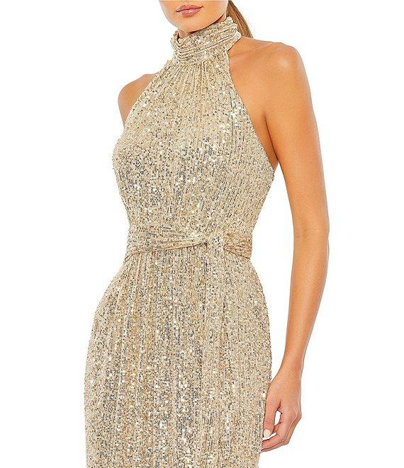 Mac Duggal Sequin Halter Mock Neck Sleeveless Gown Product Image