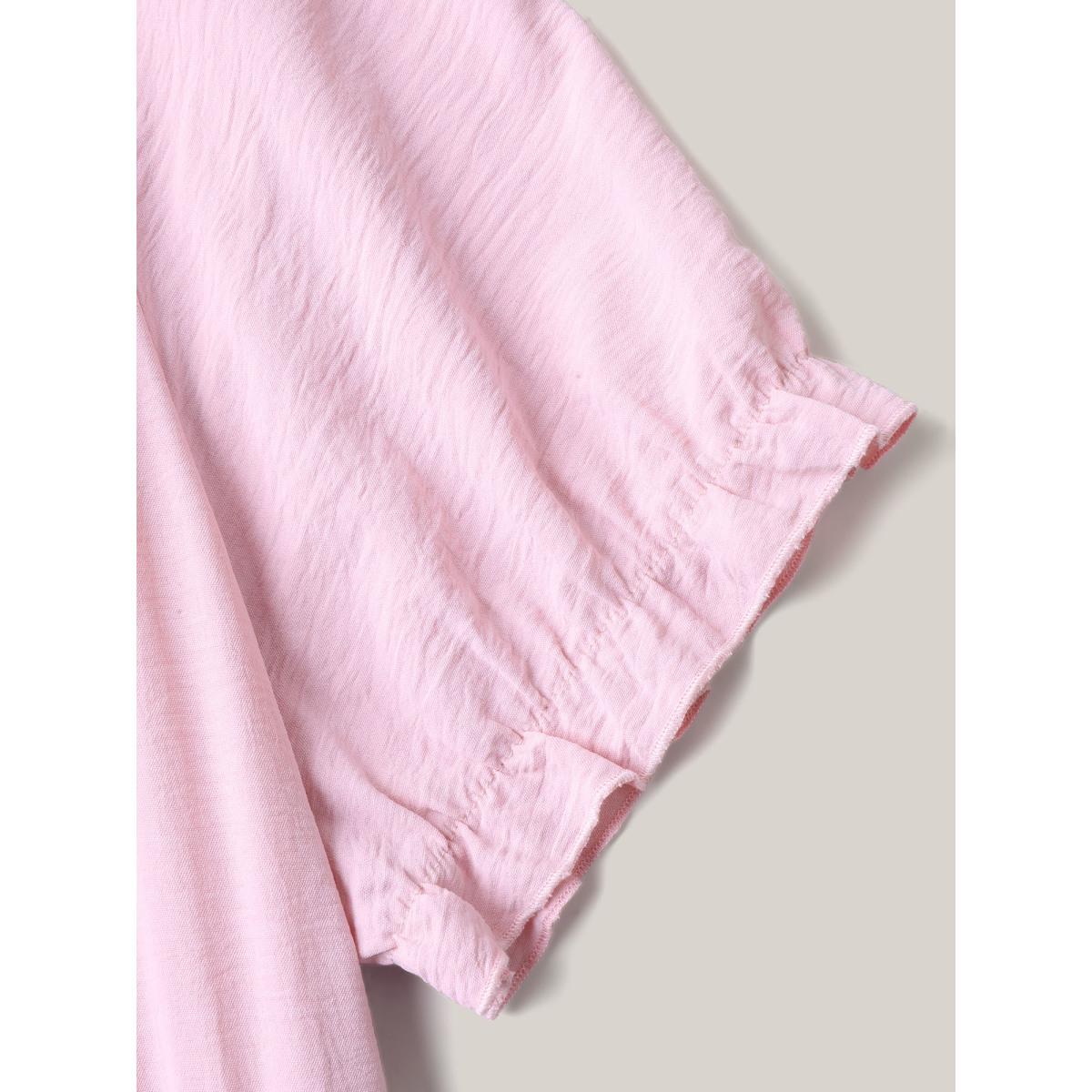 Plus Size Shirred Waist Tiered Hem Milkmaid Dress Blush Women Round Neck Cap Sleeve Curvy BloomChic 18-20/2X Product Image