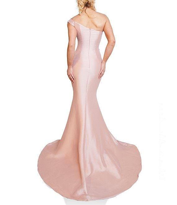 Terani Couture Embroidered One Strap Off-The-Shoulder Side Slit Gown Product Image