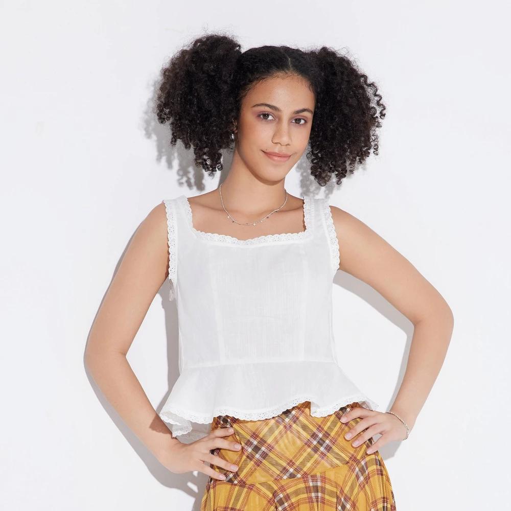 Women's Game Day Tie Back Peplum Top - Wild Fable™ Off-White S Product Image