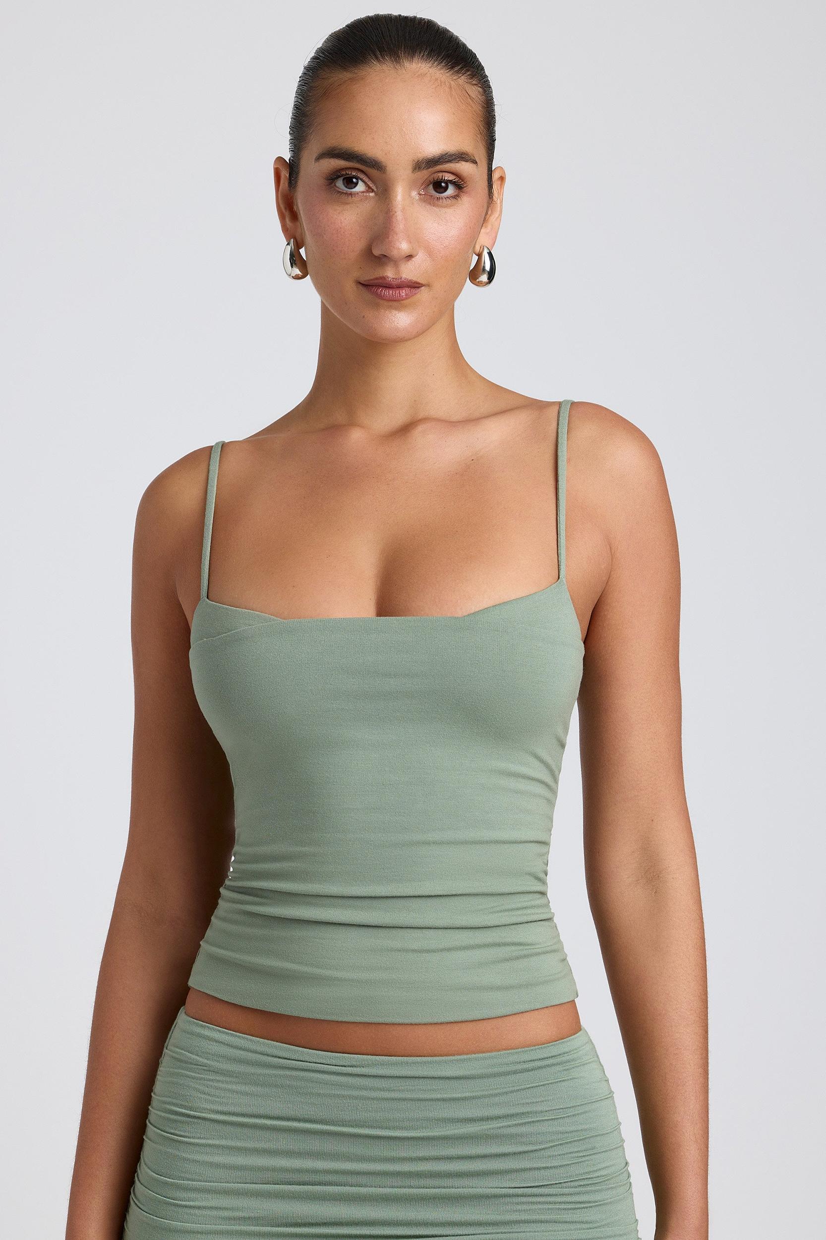 Modal Ruched Layered Tank Top in Sage Green Product Image