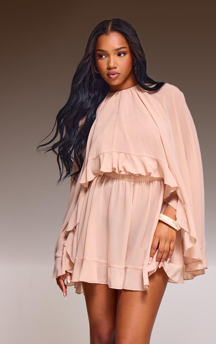 Light Nude Oversized Frill Hem Romper Product Image