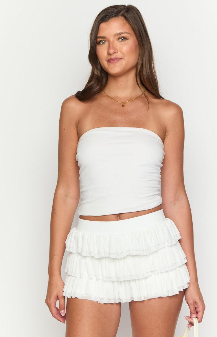 Belle White Ruffle Shorts Girls Product Image