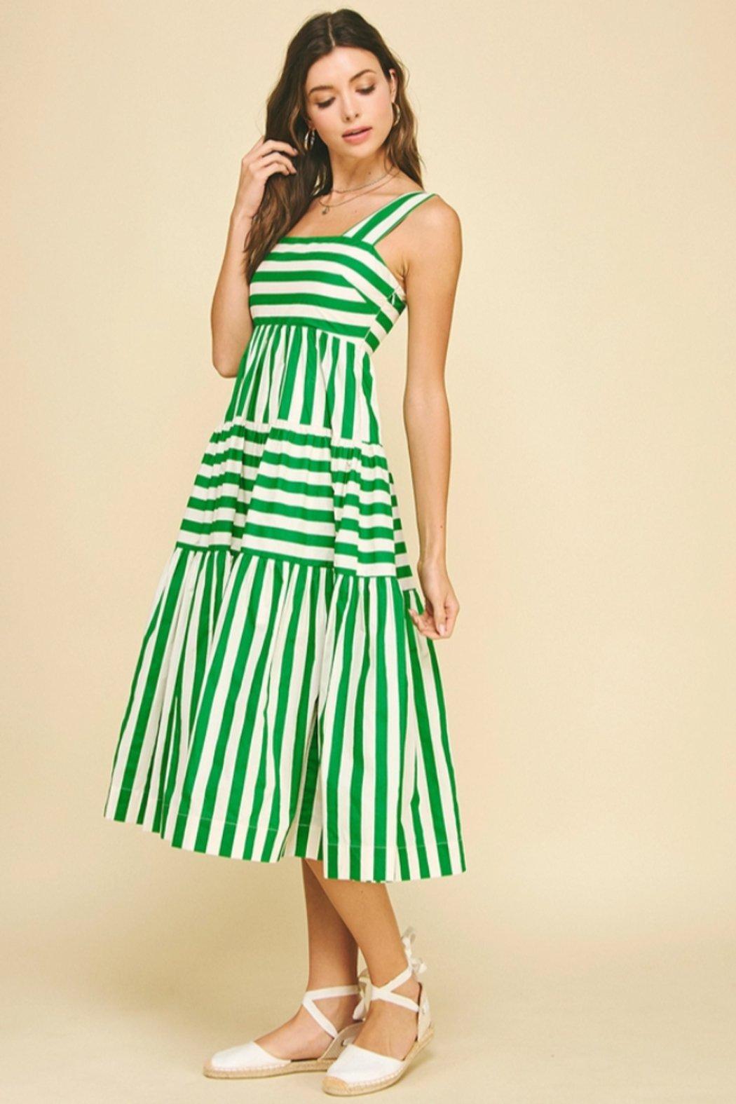 Gianna Contrast Stripe Tiered Midi Dress Product Image