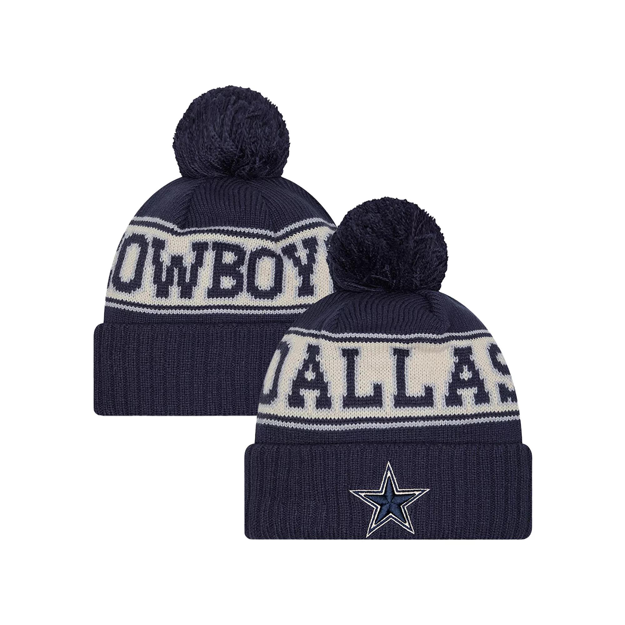 Men's New Era Navy Dallas Cowboys Retro Cuffed Knit Hat with Pom, Blue Product Image