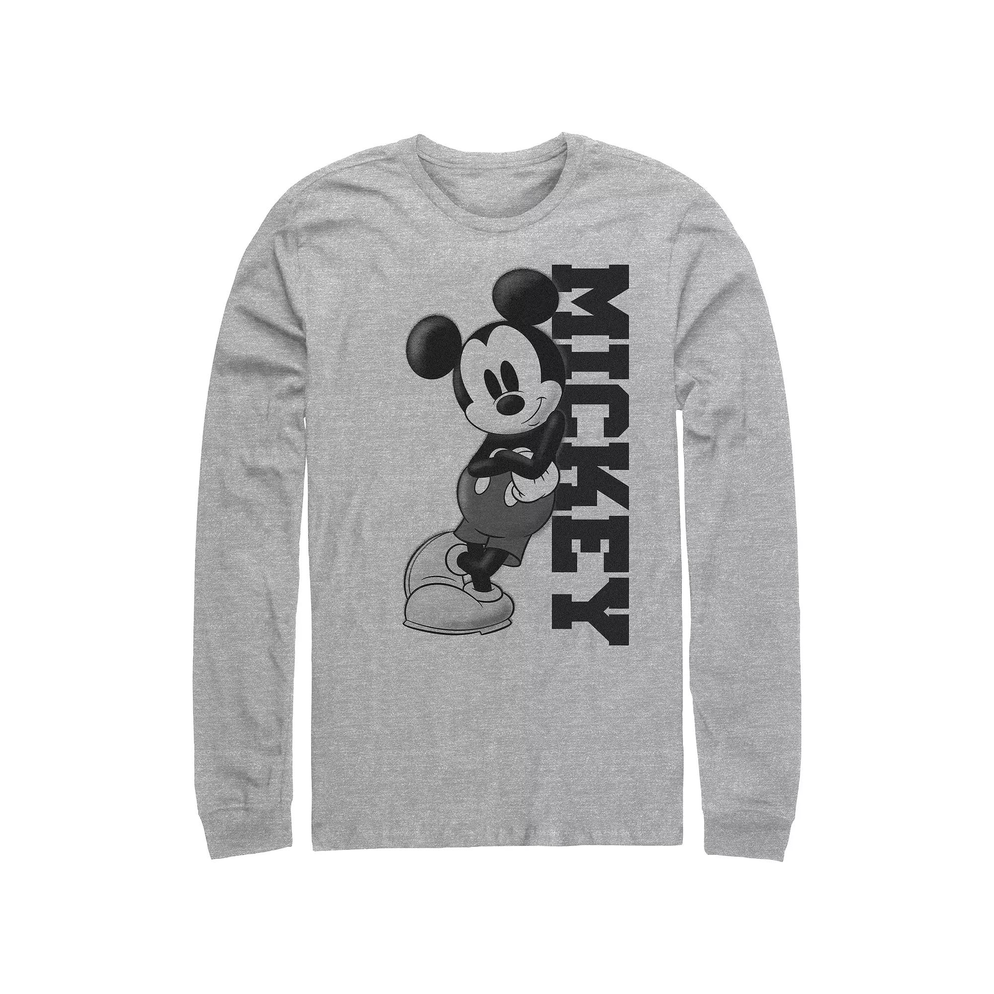 Mens Mickey Mouse Leaning On Name Graphic Tee Athletic Grey Product Image