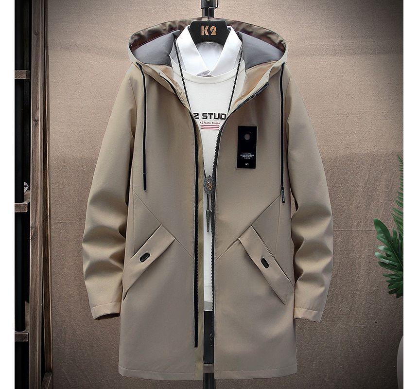 Hooded Plain Zip Trench Coat Product Image