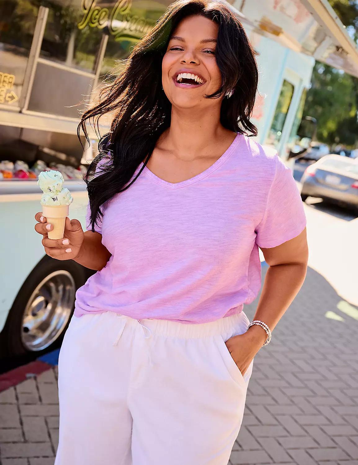 Short-Sleeve V-Neck Side-Ruched Tee Product Image