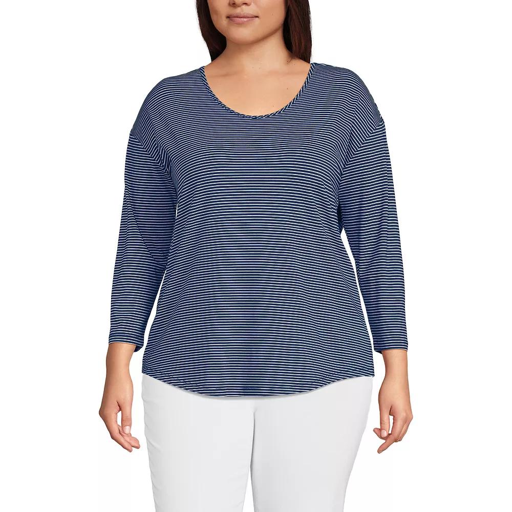 Plus Size Lands' End 3/4 Sleeve Lightweight Jersey Tunic, Women's, Size: 2XL, Pink Rouge Product Image