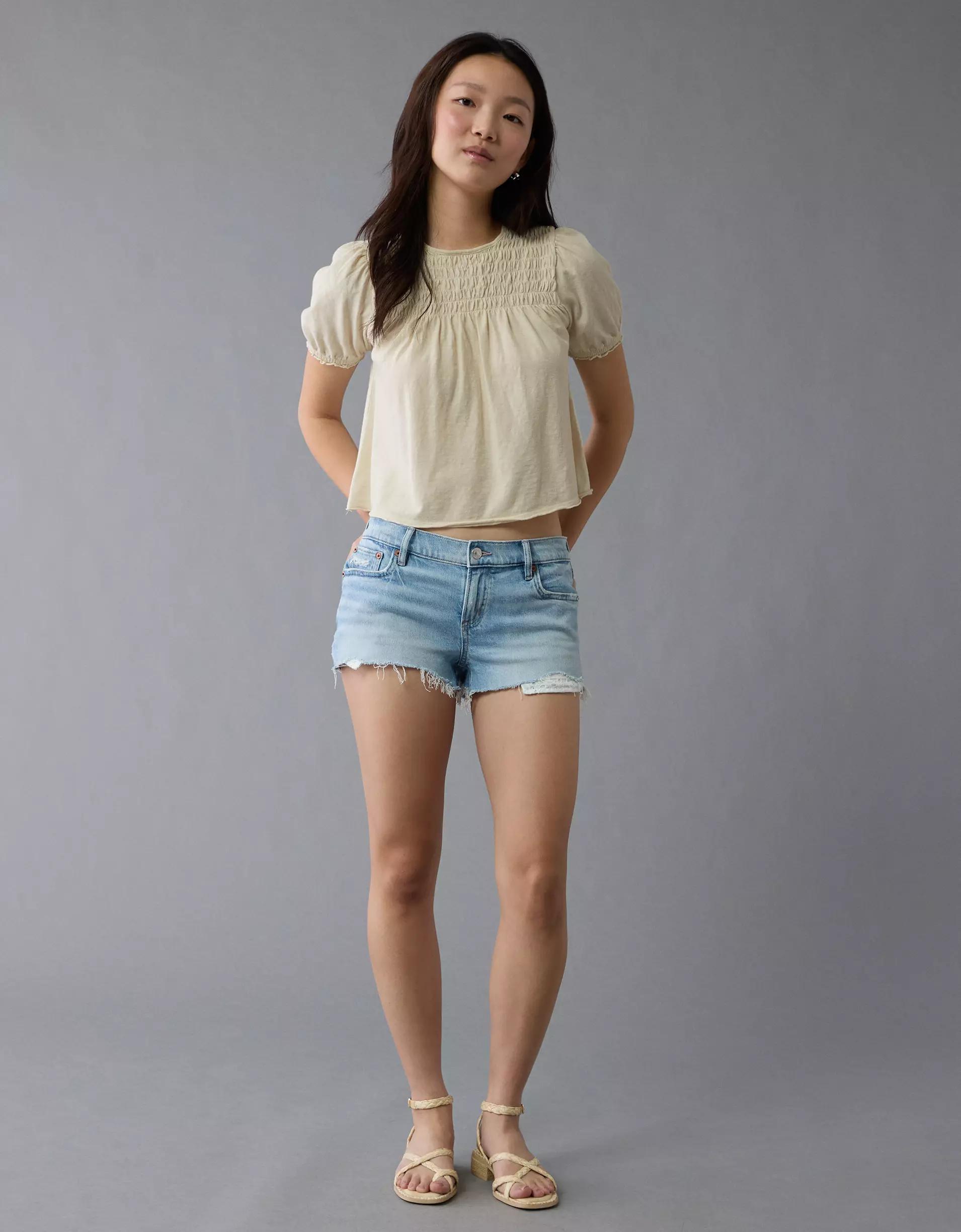 AE Sunchaser Knit Puff Sleeve Smocked T-Shirt Product Image