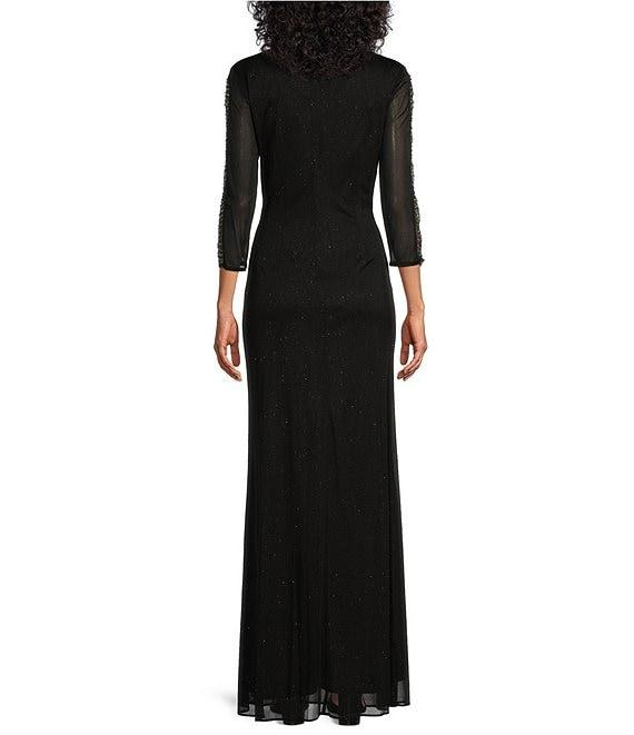 Ignite Evenings 3/4 Sleeve Boat Neck Glitter Dress Product Image