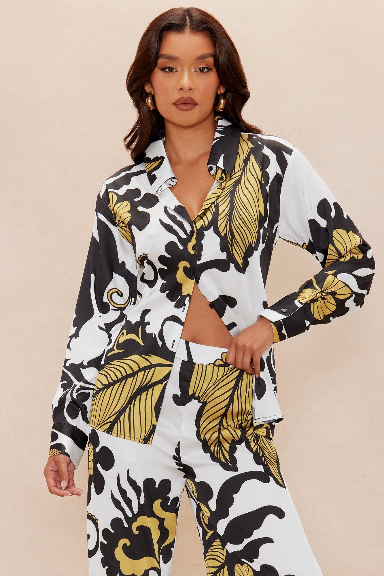 Adima Satin Wide Leg Pant Set - Gold/combo Female Product Image