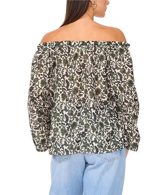 Vince Camuto Printed Off-The-Shoulder Long Sleeve Button Front Blouse Product Image