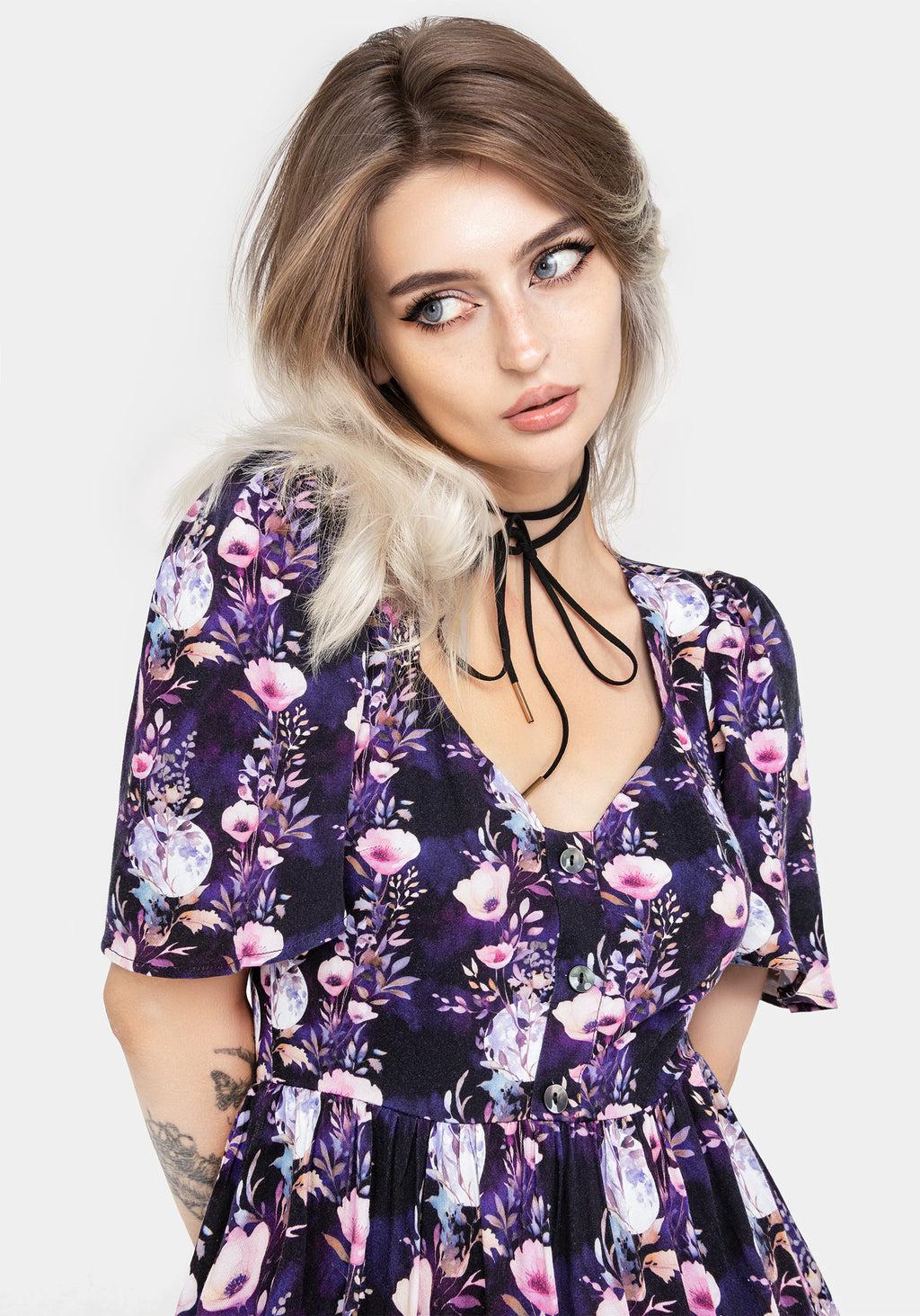 Socordia Floral Moon Button Front Mini Dress Product Image